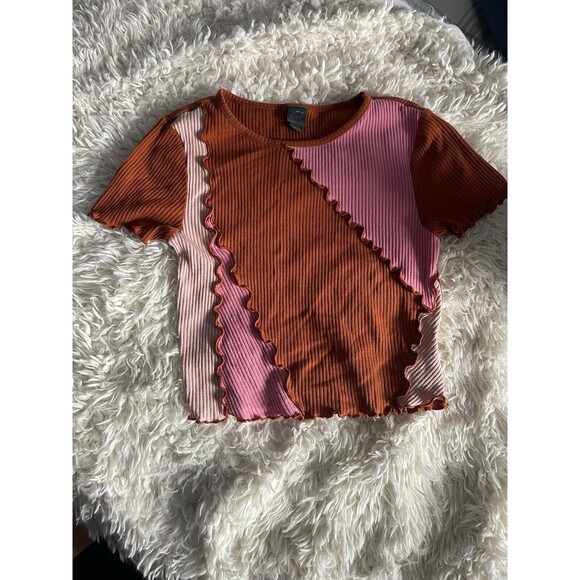 Wild Fable striped ribbed Top lettuce hem ruffle size S Retro Y2K - Picture 1 of 7